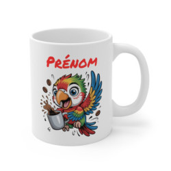 Mug Perroquet Personnalisé – Tasse Café Tropicale et Colorée avec Prénom – Cadeau Original