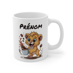 Mug Lionceau Personnalisé Tasse Café Jungle Énergique avec Prénom Cadeau Original pour Enfants et Amoureux des Félins