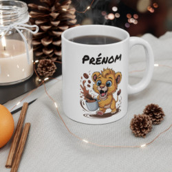 Mug Lionceau Personnalisé Tasse Café Jungle Énergique avec Prénom Cadeau Original pour Enfants et Amoureux des Félins