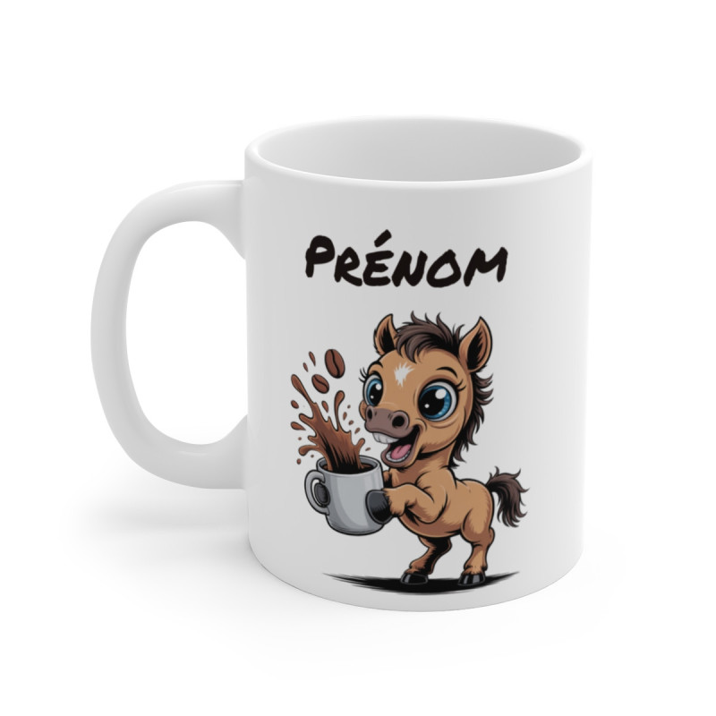 Mug Poney Personnalisé Tasse Café Énergique et Mignonne avec Prénom Cadeau Original pour Cavaliers et Enfants