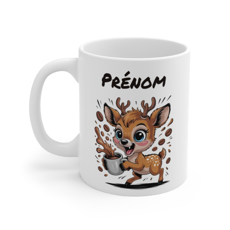 Mug Cerf Personnalisé Tasse Café Mignonne avec Prénom Cadeau Original pour Amoureux de la Forêt