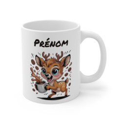 Mug Cerf Personnalisé Tasse Café Mignonne avec Prénom Cadeau Original pour Amoureux de la Forêt