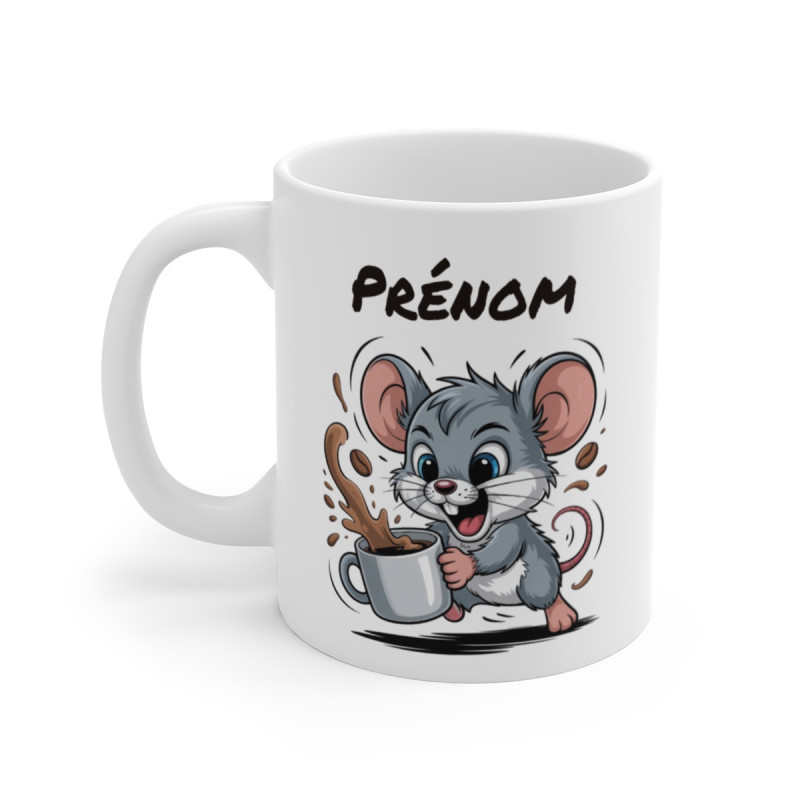 Mug Souris Personnalisé Tasse Café Rigolote avec Prénom Cadeau Original pour Amoureux des Rongeurs et du Petit Déj’