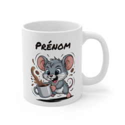 Mug Souris Personnalisé Tasse Café Rigolote avec Prénom Cadeau Original pour Amoureux des Rongeurs et du Petit Déj’