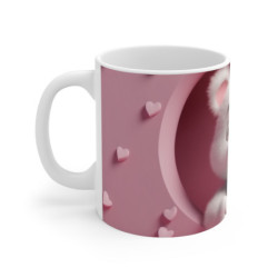 Tasse Ours Blanc Mignon – Mug Kawaii Amour et Cœurs – Cadeau Romantique et Doux