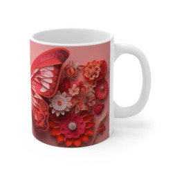 Tasse Papillon Fleur Rose Rouge Mug Design Élégant Papercut Cadeau Nature Fête des Mères Femme Zen