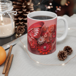 Tasse Papillon Fleur Rose Rouge Mug Design Élégant Papercut Cadeau Nature Fête des Mères Femme Zen