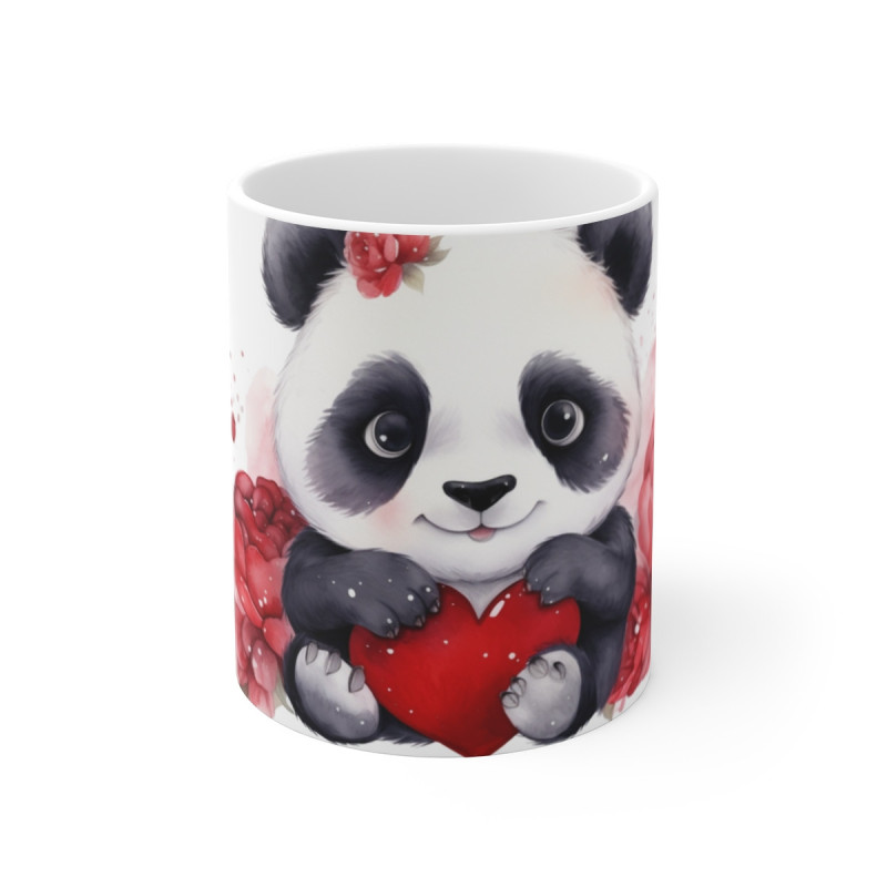 Tasse Panda Cœur Rouge Mug Aquarelle Panda Mignon Fleurs Roses Cadeau Amour Femme, Maman, Saint-Valentin