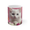 Tasse Chaton Blanc Mug Chat Mignon Fleurs Roses Idée Cadeau Femme Aime les Chats