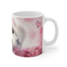 Tasse Chiot Blanc Mug Trop Mignon Chien Peluche Fond Rose Idée Cadeau Amoureux Animaux