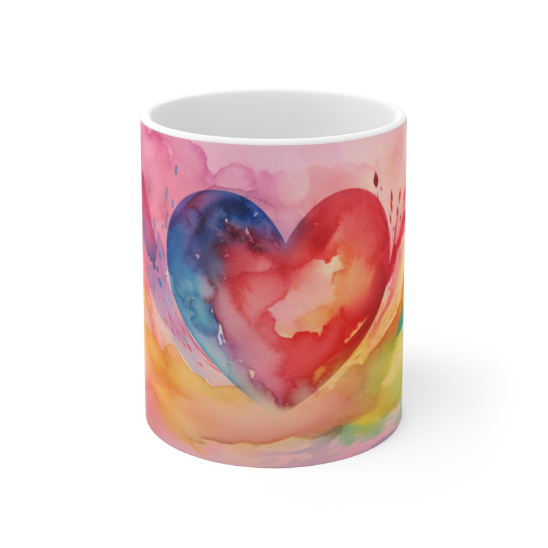 Tasse Cœur Aquarelle Mug Arc-en-Ciel Émotion Amour Cadeau Artistique Coloré