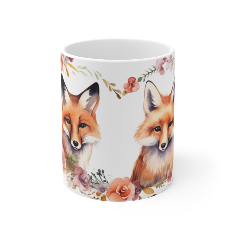 Tasse Renards Aquarelle Mug Animaux Amoureux & Fleurs Cadeau Couple Romantique Nature