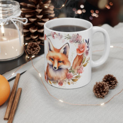 Tasse Renards Aquarelle Mug Animaux Amoureux & Fleurs Cadeau Couple Romantique Nature