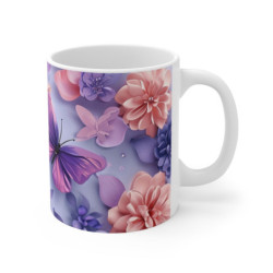 Tasse Papillons et Fleurs Mug Pastel Violet Rose Idée Cadeau Féminin Zen Nature Poétique