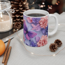 Tasse Papillons et Fleurs Mug Pastel Violet Rose Idée Cadeau Féminin Zen Nature Poétique