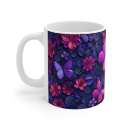 Tasse Papillons Fuchsia Violet Mug Fleurs Nocturnes Élégant Cadeau Femme Féérique Floral