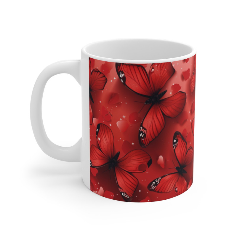 Tasse Papillons Rouges  Mug Élégant Beauté Passion Cadeau Femme Amour Nature Design Rouge Intense