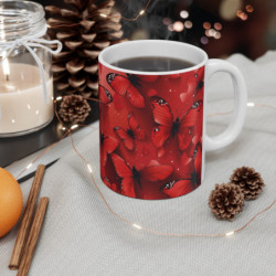 Tasse Papillons Rouges  Mug Élégant Beauté Passion Cadeau Femme Amour Nature Design Rouge Intense
