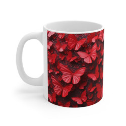 Tasse Papillons Rouges sur Fond Noir Mug Brillant et Chic Cadeau Femme Élégante Original Glamour