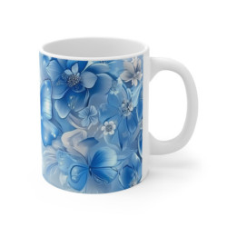 Tasse Papillons Bleus et Fleurs Mug Hivernal Élégant Design Floral Cadeau Chic Femme Nature Douceur Glacée
