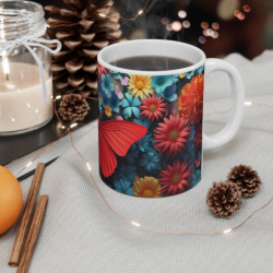 Tasse Papillon Rouge sur Fleurs Colorées Mug Printanier Multicolore Idée Cadeau Nature et Couleurs