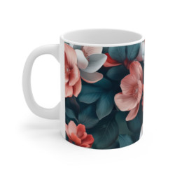 Tasse Fleurs Abstraites Roses et Blanches Design Élégant sur Fond Foncé Mug Chic & Nature Artistique