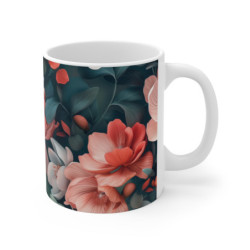 Tasse Fleurs Abstraites Roses et Blanches Design Élégant sur Fond Foncé Mug Chic & Nature Artistique