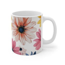 Tasse Marguerites Multicolores Design Floral sur Fond Blanc Mug Coloré Printanier Cadeau Original