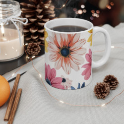 Tasse Marguerites Multicolores Design Floral sur Fond Blanc Mug Coloré Printanier Cadeau Original