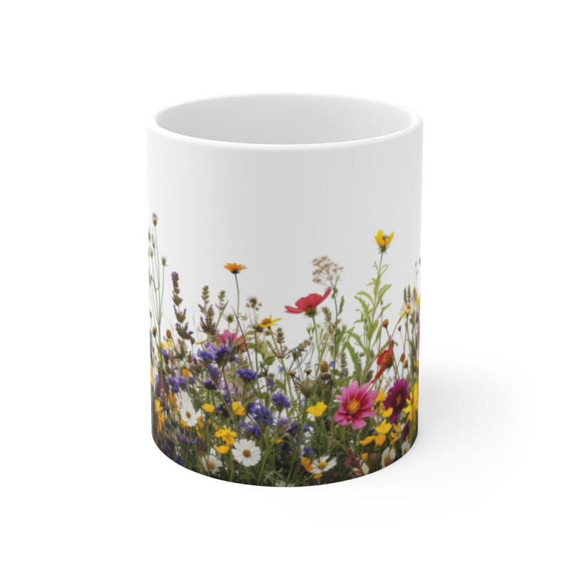 Tasse Prairie Fleurie Motif Floral Multicolore Printanier Mug Fleurs Sauvages et Champêtres sur Fond Blanc
