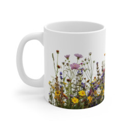 Tasse Prairie Fleurie Motif Floral Multicolore Printanier Mug Fleurs Sauvages et Champêtres sur Fond Blanc