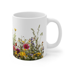 Tasse Prairie Fleurie Motif Floral Multicolore Printanier Mug Fleurs Sauvages et Champêtres sur Fond Blanc