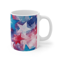 Tasse Étoiles USA Mug Céramique 325ml –Rouge Bleu Blanc Motif Aquarelle Micro-ondes et Lave-vaisselle