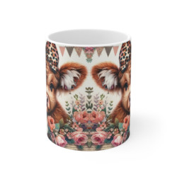 Tasse Vache Mignonne  Mug Highland Céramique 325ml  Fleurs Bohèmes  Cadeau Campagne Chic
