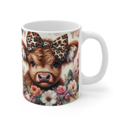 Tasse Vache Mignonne  Mug Highland Céramique 325ml  Fleurs Bohèmes  Cadeau Campagne Chic