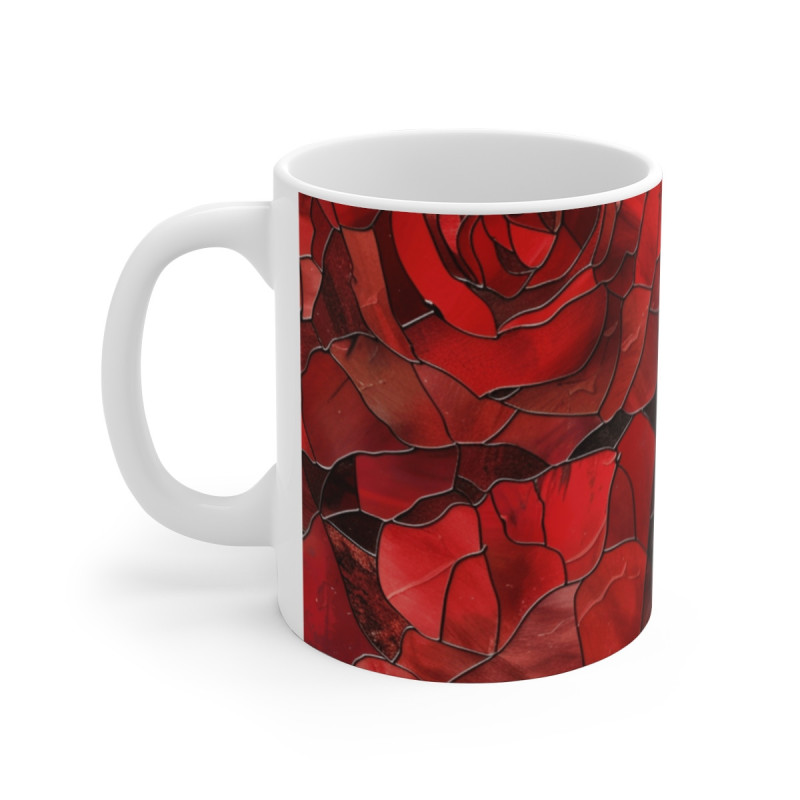 Tasse Roses Vitrail  Mug Céramique 325ml  Design Fleur Rouge Romantique Cadeau Amour, Art & Élégance