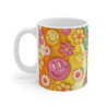 Tasse Smiley Fleurs Rétro – Mug Céramique 325ml Design Coloré Années 70 – Ambiance Positive, Cadeau Joyeux