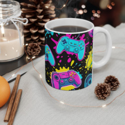 Tasse Manette Gamer  Mug Céramique 325ml  Design Arcade Fluo Pop Cadeau Geek, Gaming & Joueur Rétro