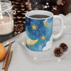 Tasse Lune Étoiles Aquarelle Mug Céramique 325ml Design Céleste Bleu Nuit  Idée Cadeau Rêveur & Apaisant