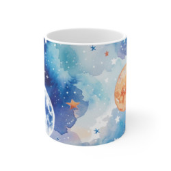 Tasse Lune Aquarelle Mug Céramique 325ml Univers Bleu & Planètes  Design Astral Poétique Cadeau Cosmique