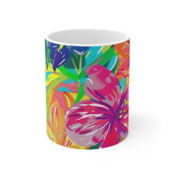 Tasse Tropicale Fluo Mug Céramique 325ml  Design Fleurs Exotiques Multicolores  Ambiance Été, Vacances & Pop Art