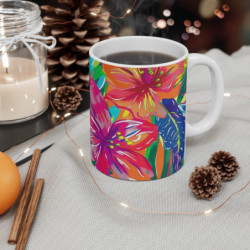 Tasse Tropicale Fluo Mug Céramique 325ml  Design Fleurs Exotiques Multicolores  Ambiance Été, Vacances & Pop Art