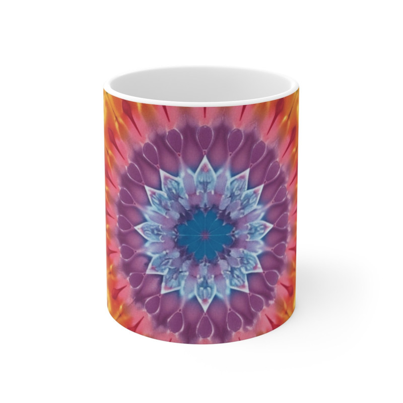 Tasse Mandala Tie-Dye  Mug Céramique 325ml Design Énergétique Psychédélique Arc-en-Ciel, Chakra, Hippie & Méditation