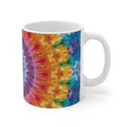 Tasse Mandala Tie-Dye  Mug Céramique 325ml Design Énergétique Psychédélique Arc-en-Ciel, Chakra, Hippie & Méditation