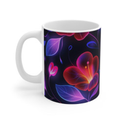 Tasse Fleur Néon Brillante Mug Céramique 325ml  Design Floral Électrique, Fleurs Futuristes Cadeau Élégant & Moderne