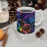 Tasse Design Fleurs Néon Motif Floral Élégant sur Fond Noir Cadeau Femme Original et Tendance