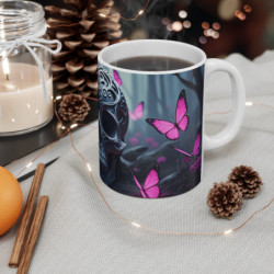 Tasse Crâne Gothique avec Papillons Roses  Mug Sombre Élégant  Design Baroque & Poétique  Idée Cadeau Décalée