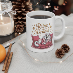 Mug Tasse Chat Drôle Reine du Drame Humour Félin, Cadeau Femme, Chatte Diva, Glitter Gold