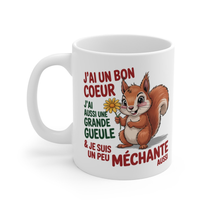 Mug Femme au Caractère  J’ai un Bon Cœur, Une Grande Gueule & Je Suis un Peu Méchante Cadeau Humour Animal