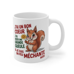 Mug Femme au Caractère  J’ai un Bon Cœur, Une Grande Gueule & Je Suis un Peu Méchante Cadeau Humour Animal